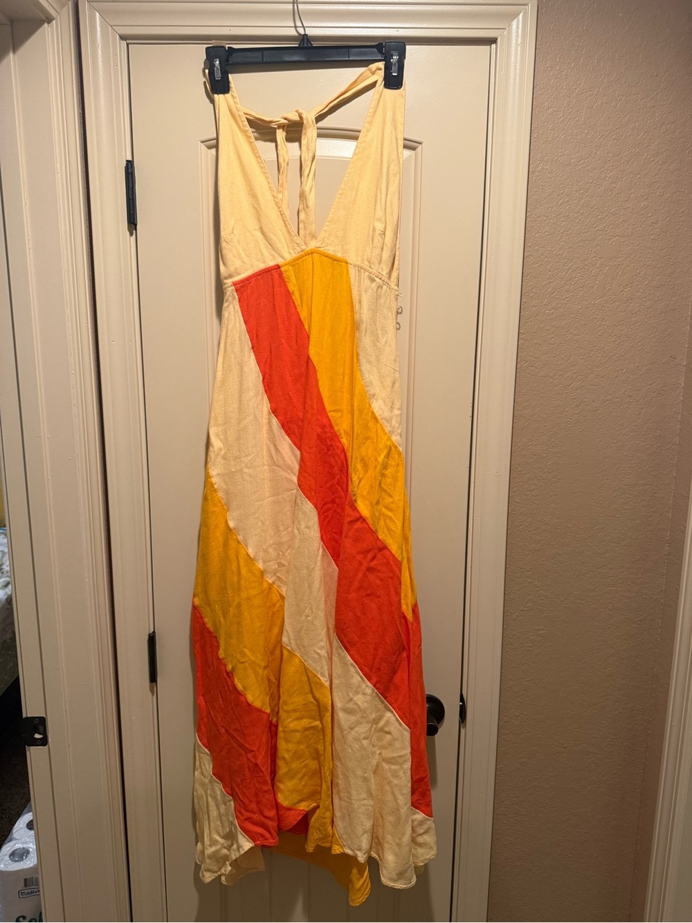 Free People Diagonal Stripe Halter Maxi Dress - Cream, Yellow & Orange
